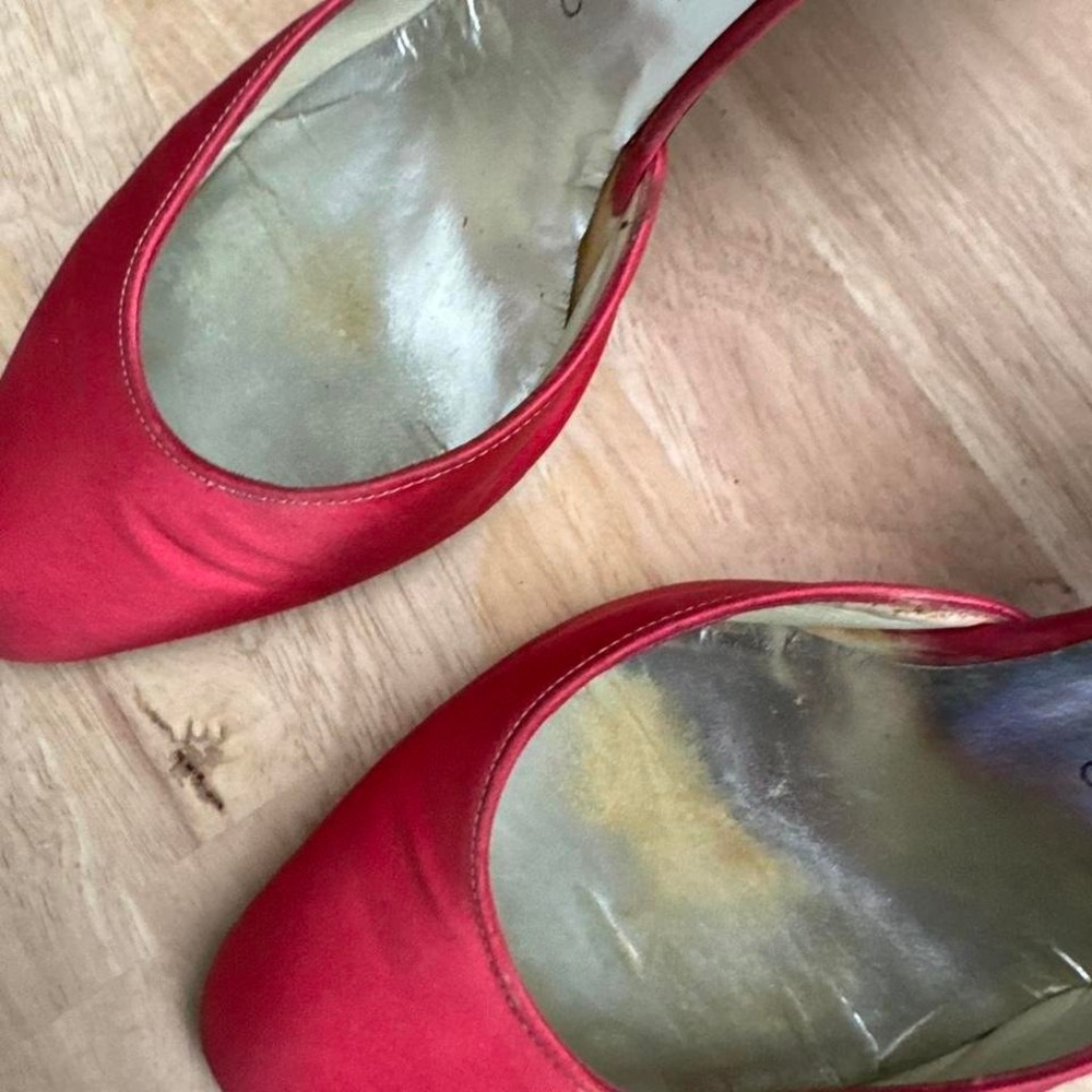 Vintage Red / pink satin slingback heel Charles Jourdan size 10 - Picture 8 of 8